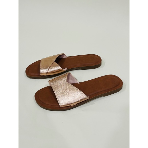 TOMS Womens Bronze Gold Metallic Criss Cross Slip On Casual Sandals Slides 6 - Picture 1 of 4